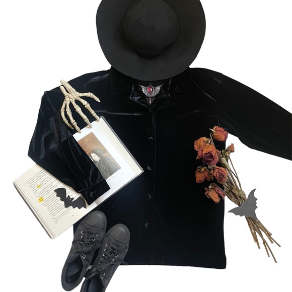 Vintage Preston & York crush velvet black button down long sleeve shirt - Picture 10 of 17